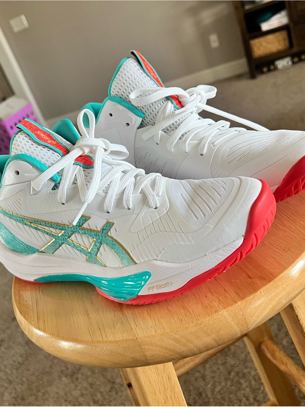 ASICS Kids White Teal Coral Court Sneakers